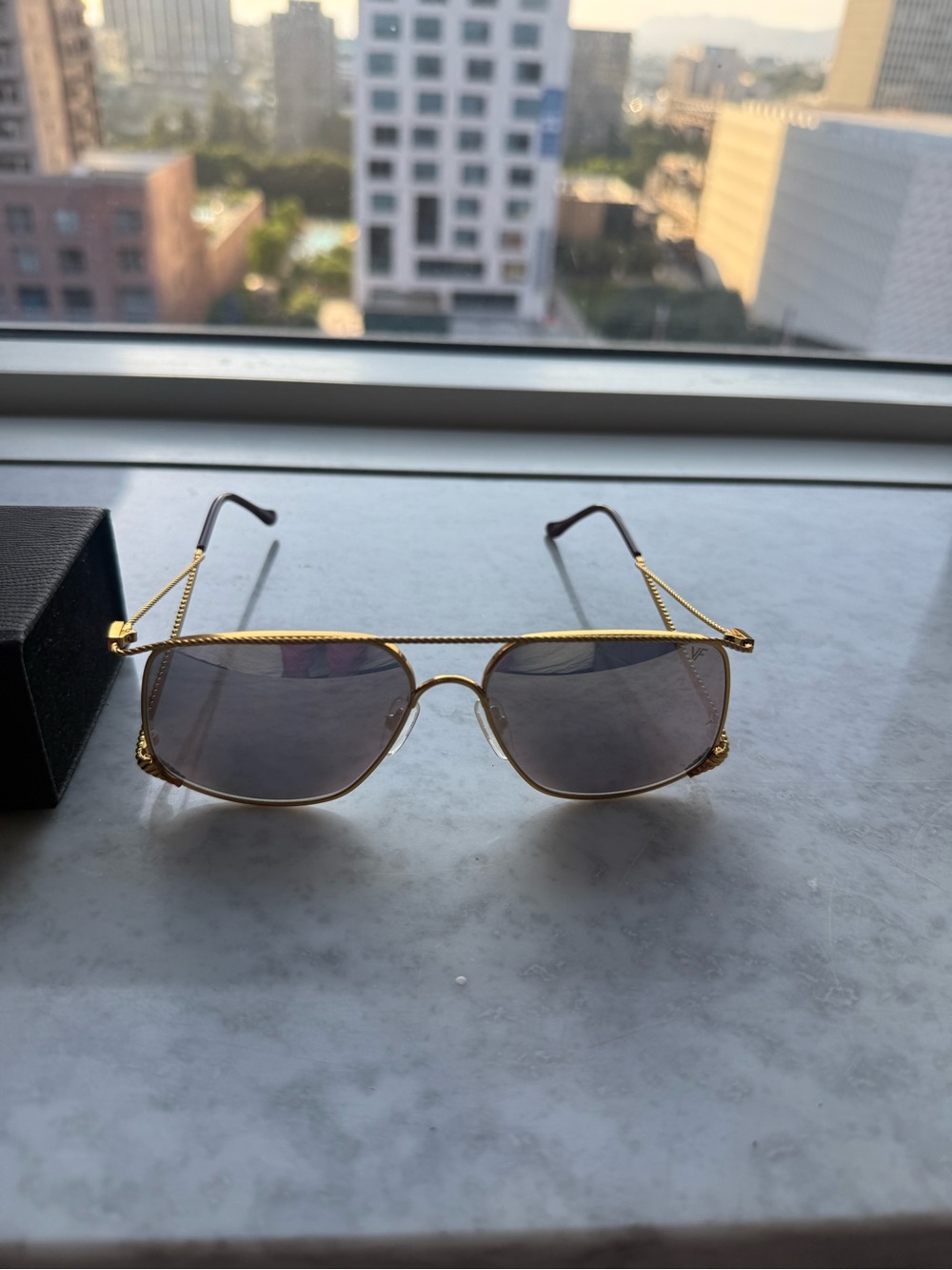 Men's Gold Metal Sunglasses with Gray Lenses - Classic Square Frame